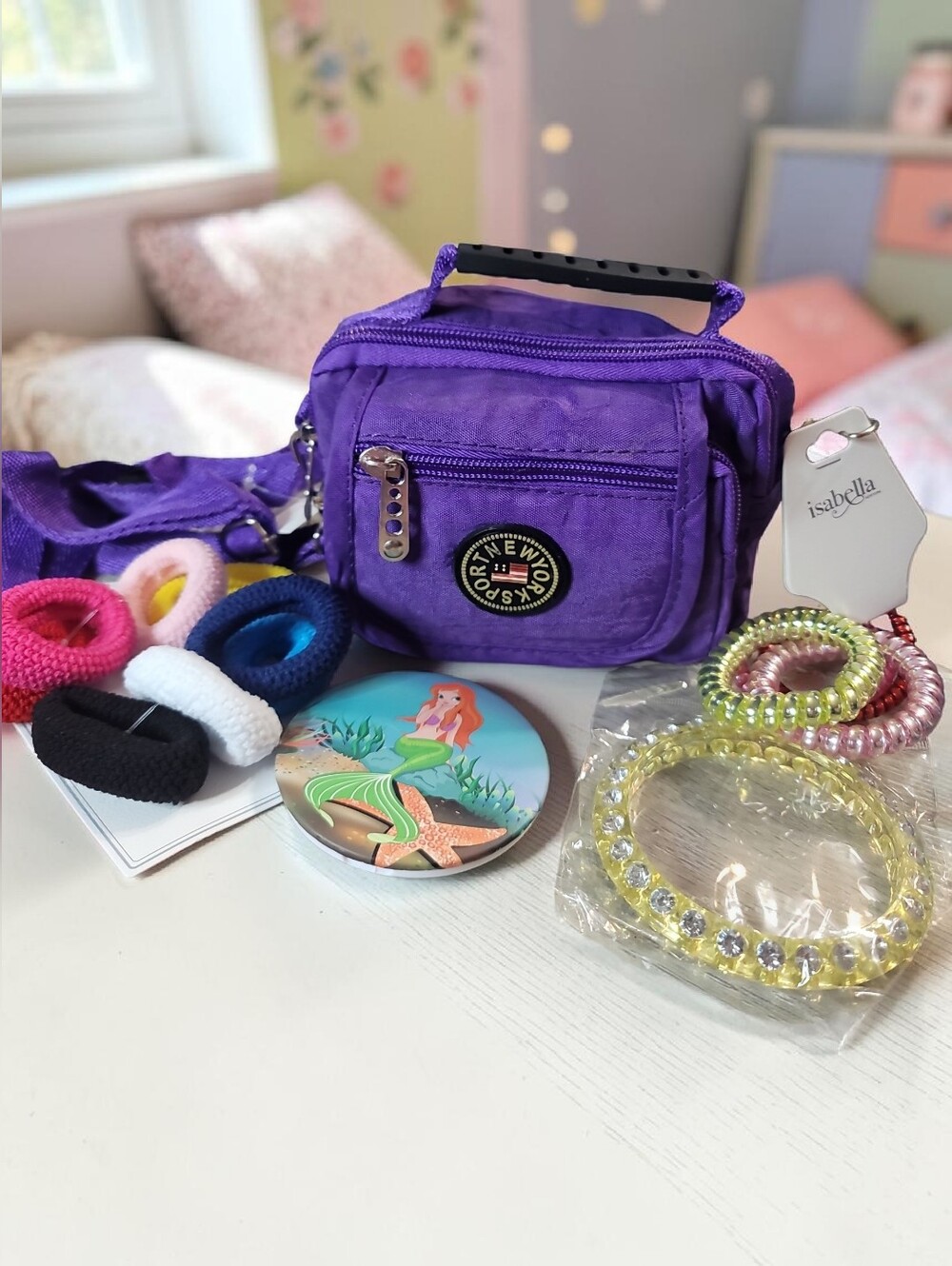 New York Sport Mini Kids Crossbody/Belt Bag with Hair Accessories Set